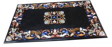 Size 2'x3' Black Marble Center Dining Table Top Rare Inlay Marquetry Mosaic Deco