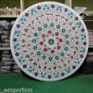 36" White Marble Handmade Dining Table Top Coffee Inlay Paua Shell Mosaic Decor