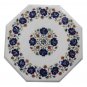 Size 1'x1' Marble End Coffee Table Top Rare Lapis Inlay Marquetry Home Decor