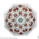 Size 2'x2' Marble Dining Table Top Semi Precious Original Inlaid Christmas Decor