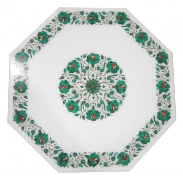 Size 2'x2' Marble Coffee Table Top Inlay Gem Malachite Floral Home Decor Gifts