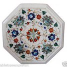 Size 1'x1' Marble Side Coffee Table Top Pauashell Inlay Mosaic Floral Decor