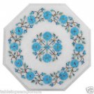 Size 1'x1' Marble Coffee Table Top Turquoise Inlay Semi Precious Home Decor Art