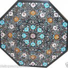 Size 42"x42" Black Marble Dining Center Table Top Inlaid Marquetry Mosaic Art