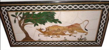 Size 30"x48" Marble Dining Coffee Center Table Top Inlaid Lion Mosaic Art Decor