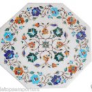 Size 1'x1' White Marble Side Corner Coffee Table Top Rare Mosaic Inlay Stone Art