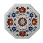 Size 1'x1' White Marble Side Table Top Inlay Lapis Lazuli Decor Christmas Gifts