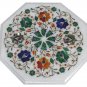 Size 1'x1' White Marble Side Table Top Inlay Handmade Christmas Gifts Mosaic