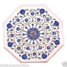 Size 1'x1' White Marble End Corner Side Table Top Lapis Stone Mosaic Floral Art