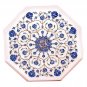 Size 1'x1' White Marble End Corner Side Table Top Lapis Stone Mosaic Floral Art