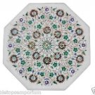 18" White Marble Coffee Table Top Real Jasper Gems Pietra Dura Art Outdoor Decor