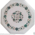 Size 1'x1' White Marble End Corner Coffee Table Top Malachite Mosaic Inlay Decor Size 1'x1' White Marble End Corner Coffee Table Top Malachite Mosaic Inlay Decor