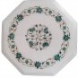 Size 1'x1' White Marble End Corner Coffee Table Top Malachite Mosaic Inlay Decor