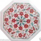 Size 1'x1' White Marble End Coffee Corner Table Top Carnelian Stone Mosaic Decor