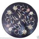 Size 2'x2' Black Marble Round Coffee Center Table Top Inlay Mosaic Marquetry Art