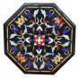 12" Black Marble Table Top Coffee Foyer Garden Inlay Mosaic Inlaid Handmade Art