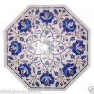 Size 1'x1' White Marble Center Side Coffee Table Top Lapis Lazuli Mosaic Work
