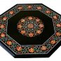 18" Black Marble Coffee Side Table Top Mosaic Carnelian Inlay Mosaic Patio Decor