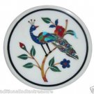 Size 1'x1' Marble End Coffee Table Top Marquetry Inlay Peacock Patio Decor