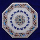 22" White Marble Deer Inlaid Elephant Parrot Peacock Pietra Dura Rare Table Top 22" White Marble Deer Inlaid Elephant Parrot Peacock Pietra Dura Rare Table Top