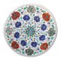 Size 18"x18" White Marble Coffee Table Top Lapis Lazuli Hakik Gem Home Decor Art