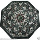 15" Black Marble Paua Shell Pietra Dura Dining Semi Precious Table Top Coffee 15" Black Marble Paua Shell Pietra Dura Dining Semi Precious Table Top Coffee