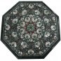 15" Black Marble Paua Shell Pietra Dura Dining Semi Precious Table Top Coffee