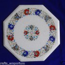 18" White Coffee Table Top Hakik Floral Paua Shell Mosaic Pietra Dura Decor Art