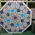 24" Round Marble Dining  Turquoise Floral Paua Table Top Coffee Pietra Dura Arts