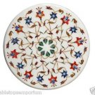 Size 24"x24" Marble Round Corner Coffee Table Top Mosaic Inlay Floral Arts Decor