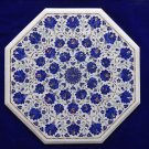 24" Marble White Table Top Lapis Lazuli Inlaid Design Marquetry Furniture Decor 24" Marble White Table Top Lapis Lazuli Inlaid Design Marquetry Furniture Decor