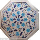 Size 1'x1' White Marble Side Coffee Table Top Turquoise Inlay Stone Mosaic Decor