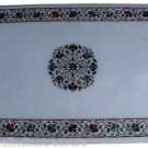 Size 4'x2' Marble Dining Coffee Table Top Semi Pauashell Mosaic Floral Decor