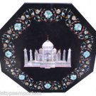 Size 30"x30" Black Marble Coffee Table Top Taj Mahal Marquetry Mosaic Inlaid Art