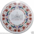 18" White Marble Coffee Table Top Rare Tajmahal Mosaic Gem Inlay Art Patio Decor