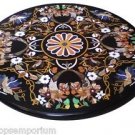 Size 3.5'x3.5' Black Marble Coffee Table Top Rare Inlay Floral Mosaic Decor