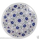 18" White Marble Coffee Side Table Top Lapis Lazuli Marquetry Inlay Garden Decor