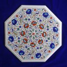 22" White Marble Marble Table Top Italian Inlaid Peacock Design Marquetry Decor 22" White Marble Marble Table Top Italian Inlaid Peacock Design Marquetry Decor