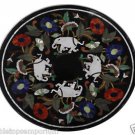 Size 3'x3' Marble Dining Table Top Inlay White Elephant Mosaic Handicraft