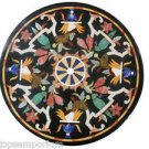 24" Black Marble Design Inlaid Coffee Table Top Handmade Mosaic Home Decor Art