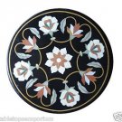 Size 24"x24" Black Marble Side Table Top Marquetry Handmade Home Decor Arts