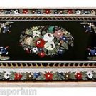 4'x2.5' Black Marble Dining Table Top Inlaid Mosaic Marquetry Patio Furniture