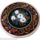 18" Black Marble Coffee Table Top Rare Mosaic Floral Inlay Marquetry Patio Decor