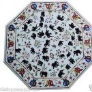 Size 42"x42" Marble Coffee Side Table Top Elephant Inlay Gem Marquetry Home Deco