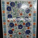 14"x10'' White Marble Rare Plate Multi Floral Art Semi Precious Inlay Gift Decor