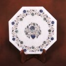 12'' White Marble Inlay Tiles/Plate Pauashell Lapis Art Gemstone Kitchen Decor