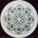 White Marble Serving Dish Plate Rare Semi Precious Pietradure Inlay Decorative