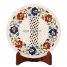 10'' White Marble Dry Fruit Round Plate Mosaic Filigree Art Inlay Kitchen Decor