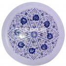 12" Marble White Plate Lapis Inlay Gems Marquetry Kitchen Floral Art Decor Gifts