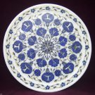 12" White Marble Plate Pietra Dura Lapis Lazuli Fine Work Inlaid Kitchen Decor